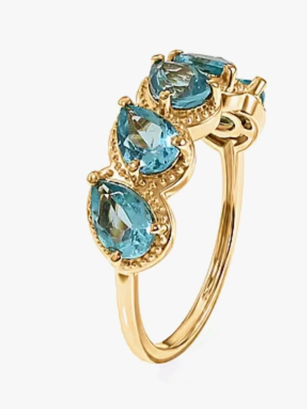 Blue Apatite 2.50 ctw 5 stone ring in 18K YG Plated. Size 8